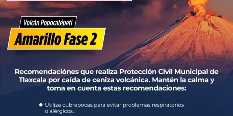 Emite Ayuntamiento de Tlaxcala recomendaciones por actividad del volcán Popocatépetl