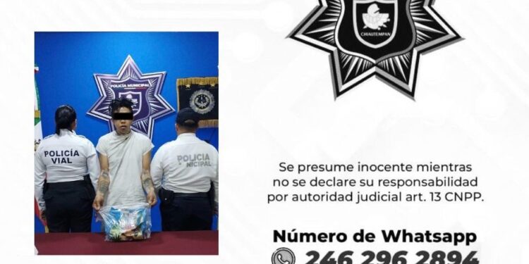 Detiene Policía de Chiautempan a masculino por presunto asalto a transeúnte