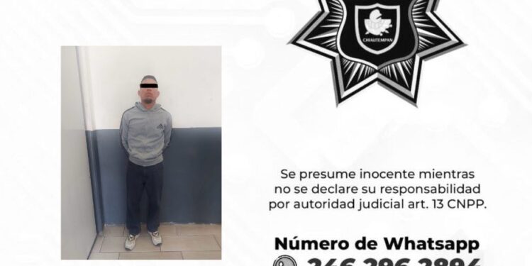 Detiene Policía de Chiautempan a sujeto por escandalizar el orden público y resistirse a mandamientos policiales