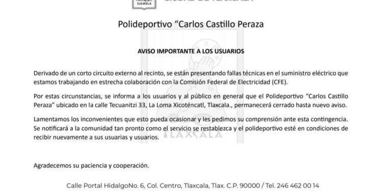 Aviso importante a los usuarios del Polideportivo «Carlos Castillo Peraza»