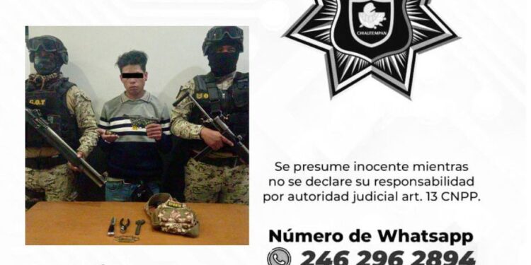 Detiene GOT de la Policía de Chiautempan a sujeto por portación ilegal de arma de fuego