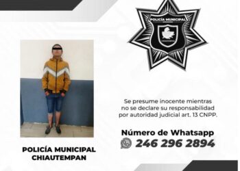 Detiene Policía de Chiautempan a sujeto por alteración del orden público y otras infracciones municipales