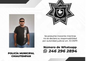 Asegura Policía Municipal de Chiautempan a sujeto por portación ilegal de arma de fuego