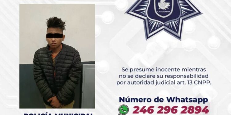 Detiene Policía de Chiautempan a sujeto por robo