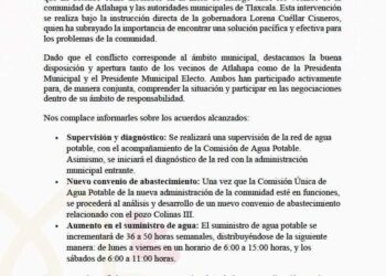 Ayuntamiento de Tlaxcala y habitantes de Atlahapa llegan a acuerdos por suministro de agua