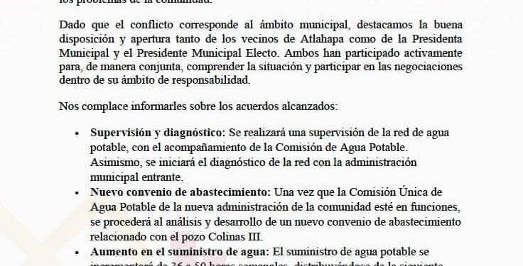 Ayuntamiento de Tlaxcala y habitantes de Atlahapa llegan a acuerdos por suministro de agua