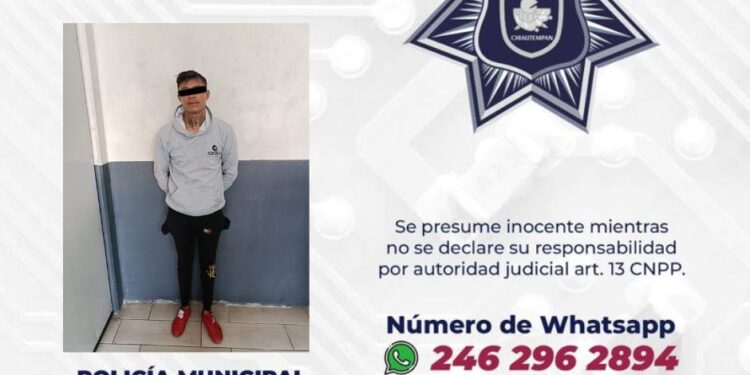 Detiene Policía de Chiautempan a sujeto por alteración del orden público