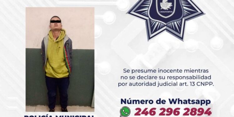 Detiene Policía de Chiautempan a sujeto por presunto robo a comercio